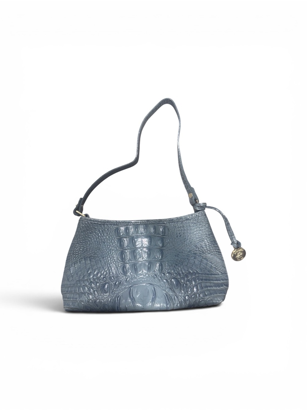 Brahmin Slate Blue Croc-Embossed Baguette Shoulder Bag